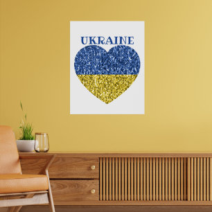 Poster Drapeau de l'Ukraine paillettes faux scintillement