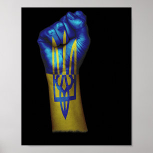 Poster Drapeau De L'Ukraine + Trident Sur Un Poing Serré 