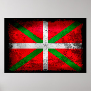 Poster Drapeau de pays Basque affligé de style :