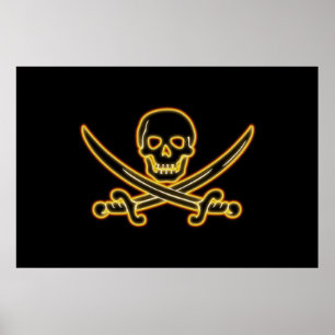 Poster Drapeau de pirate rougeoyant de jolly roger