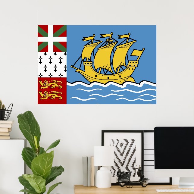 Poster Drapeau de Saint-Pierre-et-Miquelon (Bureau à domicile)