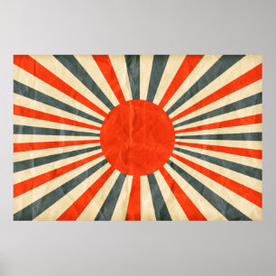 Poster Drapeau de soleil rouge sur texture papier, style 