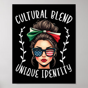 Poster Drapeau des États-Unis moitié mexicain moitié amér