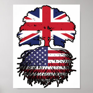 Poster Drapeau des racines d'arbre américain britannique
