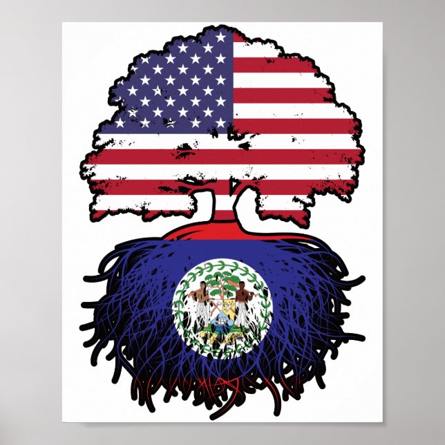 Poster Drapeau des racines d'arbre de Belize Bélizien Amé (Devant)