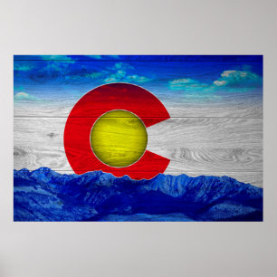 Poster Drapeau d'état du Colorado sur le bois