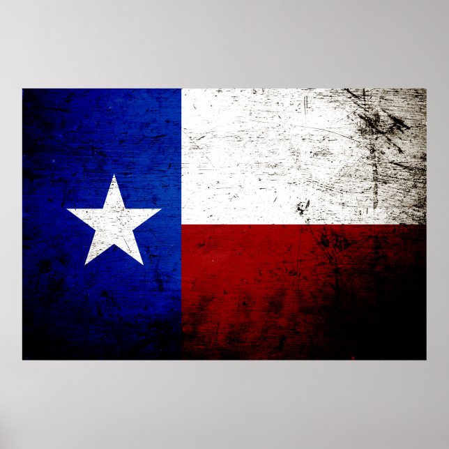 Poster Drapeau d'état du Texas Grunge noir (Devant)