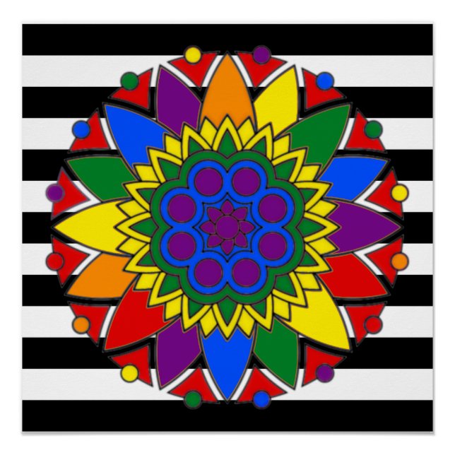 Poster Drapeau droit couleurs LGBT Supporter Mandala (Devant)