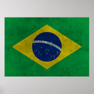 Poster Drapeau du Brésil (Style Vieilli)