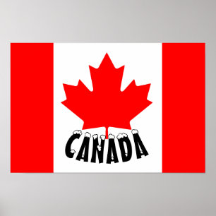 Poster Drapeau du Canada Rouge Blanc Feuille d'érable Can