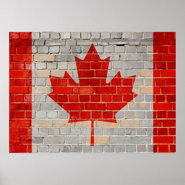 Poster Drapeau du Canada sur un mur de briques (Devant)