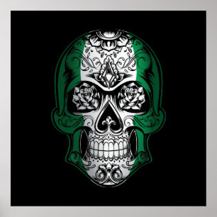 Poster Drapeau Du Crâne Et Du Rose Du Nigeria