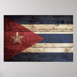 Poster Drapeau du Cuba sur le vieux grain en bois