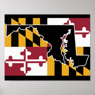 Poster Drapeau du Maryland/affiche de l'État - noir