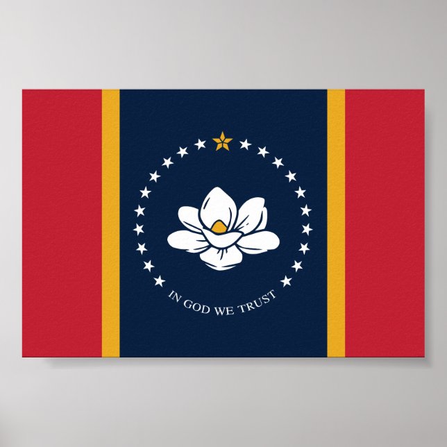 Poster Drapeau du Mississippi - Nouveau Drapeau de Magnol (Devant)