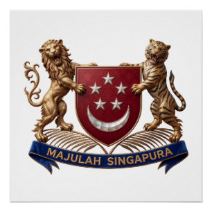Poster drapeau du pays singapour symbole emblème blason a