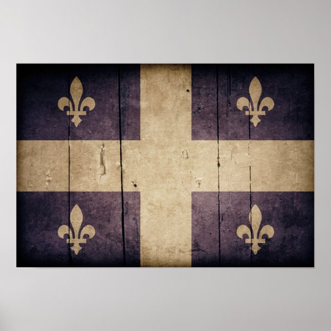 Poster Drapeau du Québec en bois robuste (Devant)