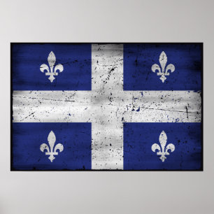 Poster Drapeau du Québec style grunge érodé