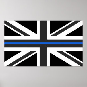 Poster Drapeau du Royaume-Uni de la ligne bleue mince