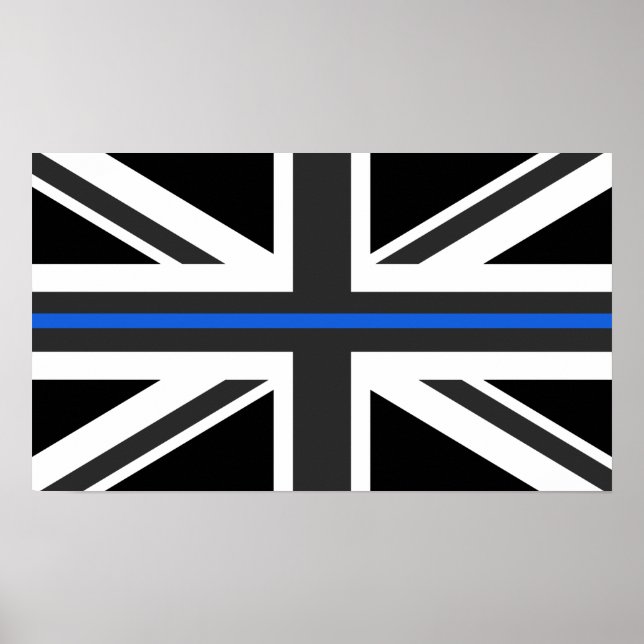 Poster Drapeau du Royaume-Uni de la ligne bleue mince (Devant)