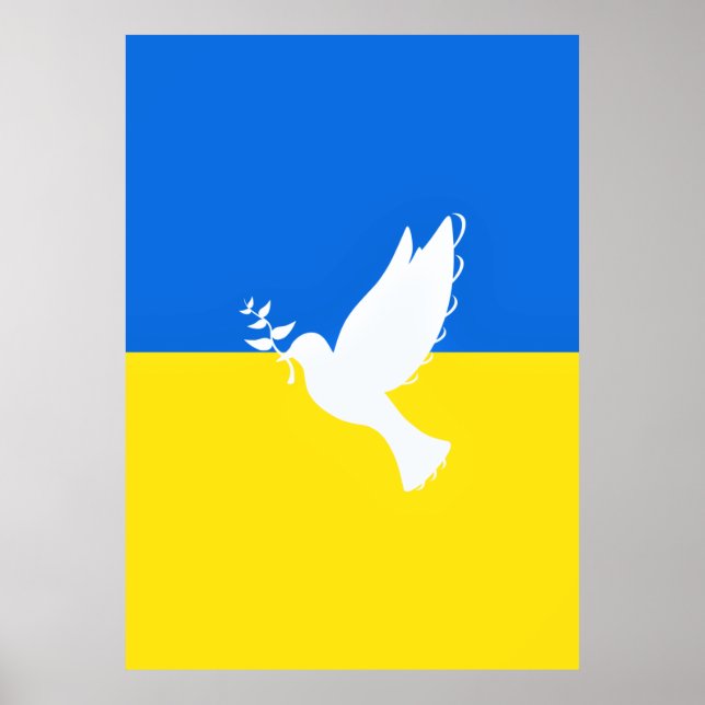 Poster Drapeau d'Ukraine - Dove of Peace - Freedom - Peac (Devant)