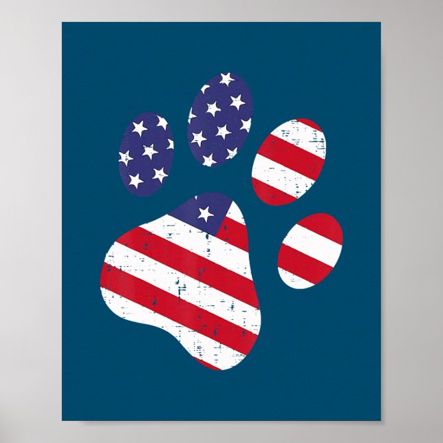 Poster Drapeau Empreinte de patte américain de chien USA  (Devant)