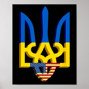 Poster Drapeau et armoiries de l'Ukraine avec drapeau amé
