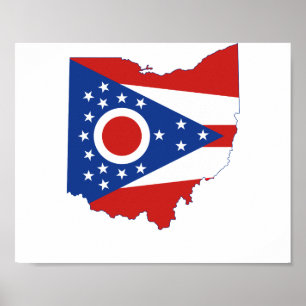 Poster Drapeau et carte de l'État de l'Ohio