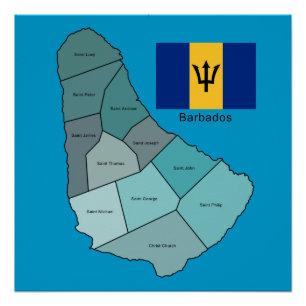Poster Drapeau et carte des Barbade