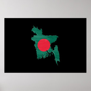 Poster Drapeau et carte du Bangladesh