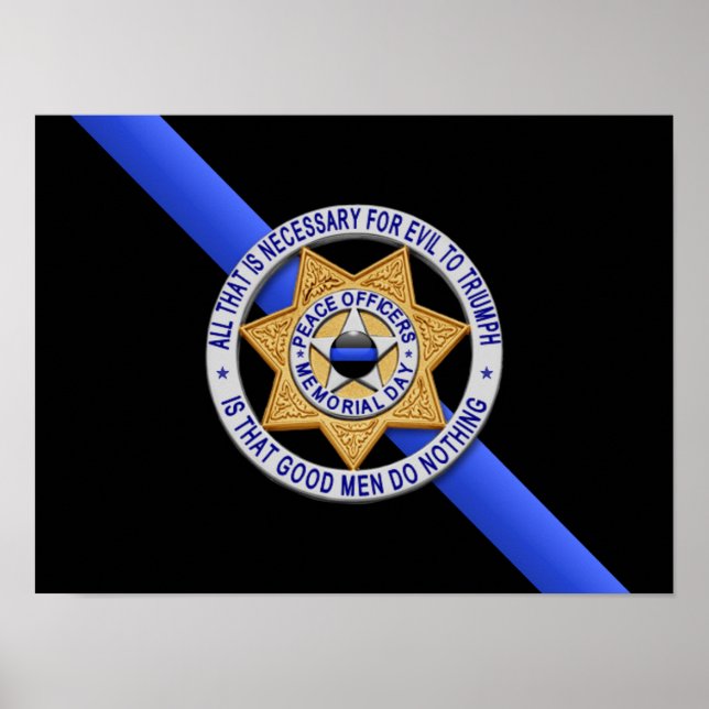 Poster Drapeau et insigne de la Ligne Bleue Mince (Devant)