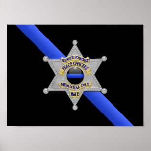 Poster Drapeau et insigne de la Ligne Bleue Mince