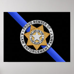 Poster Drapeau et insigne de la Ligne Bleue Mince