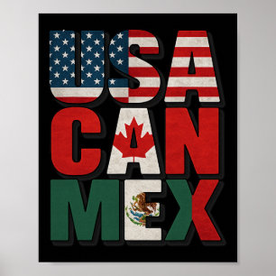 Poster Drapeau États-Unis Can Mex Football Amérique du No