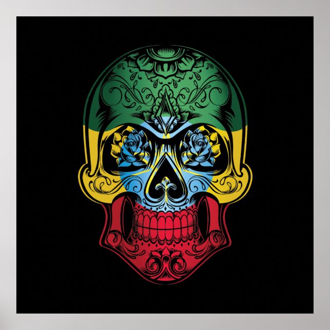 Poster Drapeau Éthiopien Et Rose (Devant)