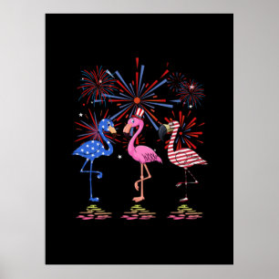 Poster Drapeau Flamant rose américain pour le 4 juillet