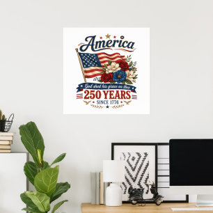 Poster Drapeau floral 250 ans d'Amérique