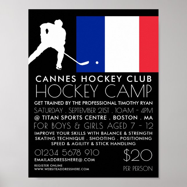 Poster Drapeau français, Joueur de hockey, Publicité de c (Devant)