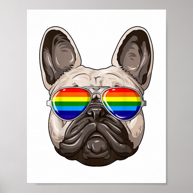 Poster Drapeau Gay pride de Buldog français LGBT Rainbow  (Devant)