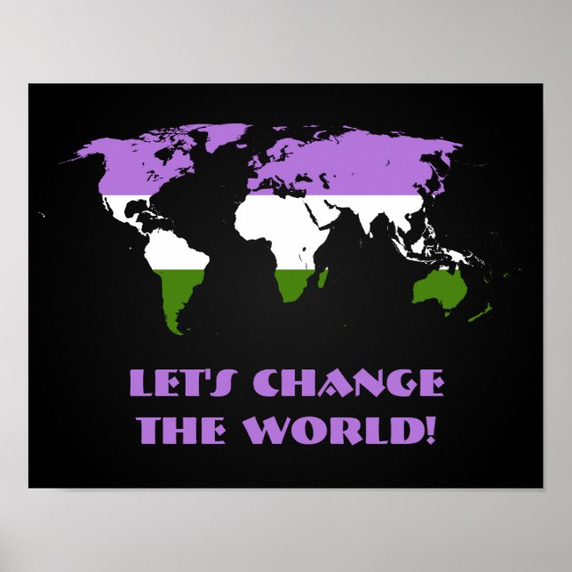 Poster Drapeau Genderqueer Pride orteil monde carte poste (Devant)