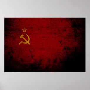 Poster Drapeau grunge noir d'Union Soviétique
