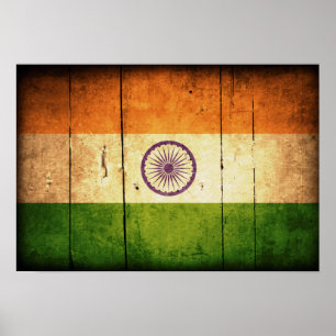 Poster Drapeau indien en bois