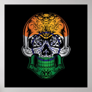 Poster Drapeau Indien Et Rose
