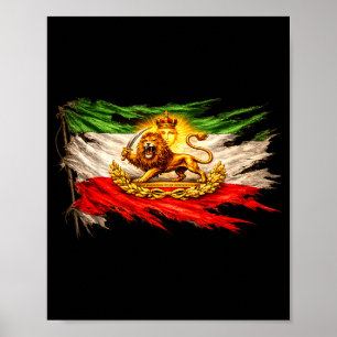 Poster Drapeau iranien avec lion et emblème du soleil, vi