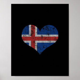Poster Drapeau Islande Islandais Amour Cœur Maison Vacanc