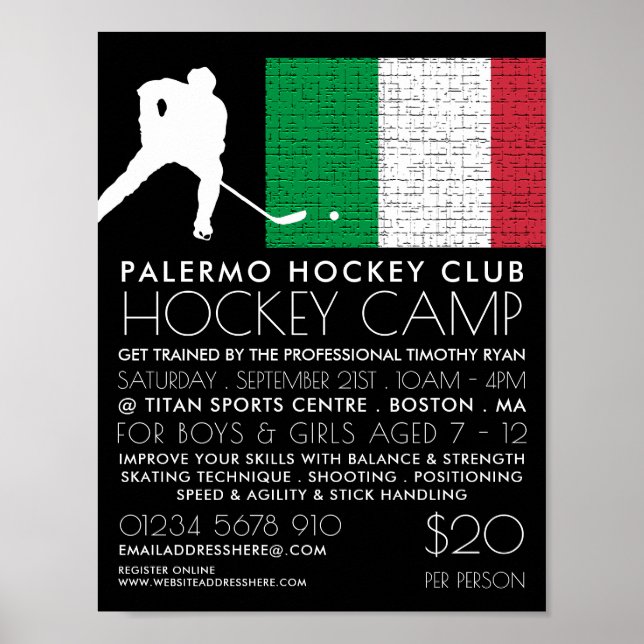 Poster Drapeau italien, Joueur de hockey, Publicité de ca (Devant)