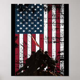 Poster Drapeau Iwo Jima Levée Distressed Us Drapeau 2ème 