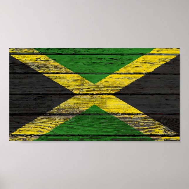 Poster Drapeau jamaïcain avec effet de grain de bois brut (Devant)