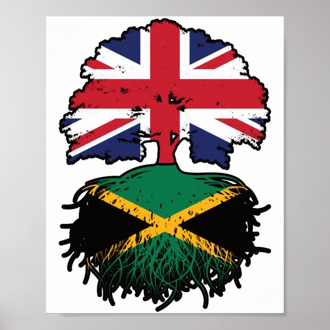 Poster drapeau jamaïcain britannique des racines d'arbre (Devant)