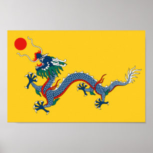 Poster Drapeau jaune impérial de dragon, dynastie de Qing